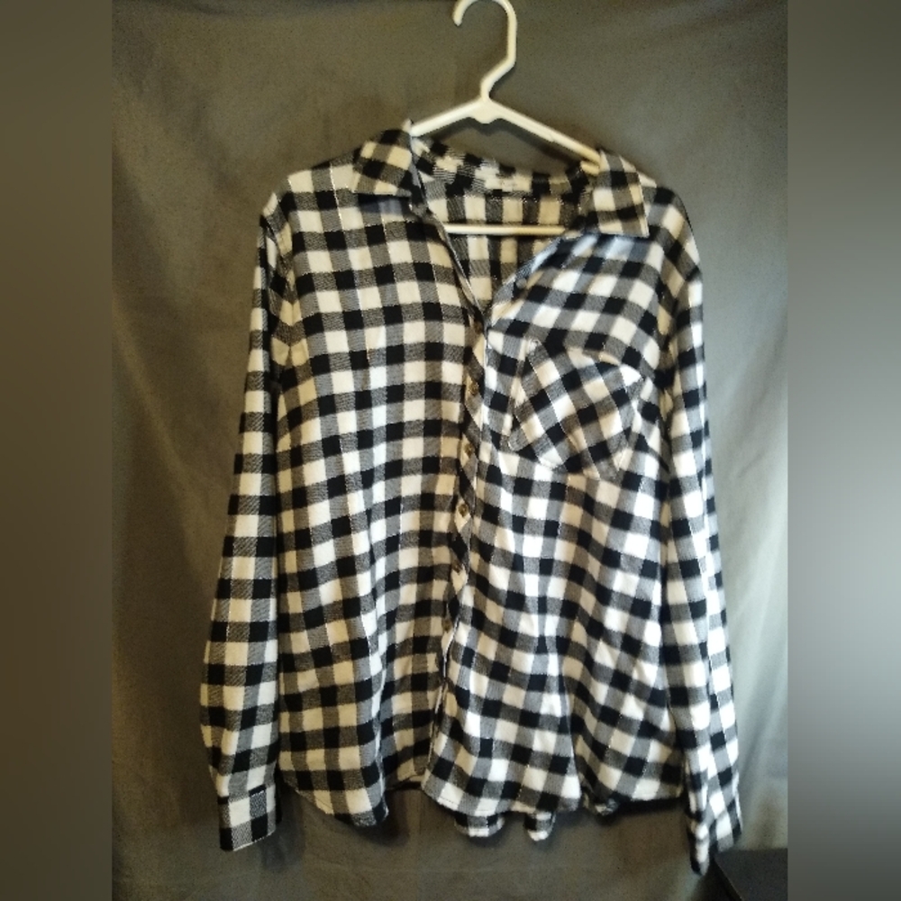 Maurices Buffalo Plaid Black and White Plus Size Button Down Shirt